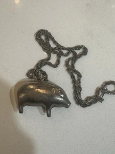 Vintage Silberfarben Schwein Anhänger Halskette Viel Glück  - Bild 1 von 3