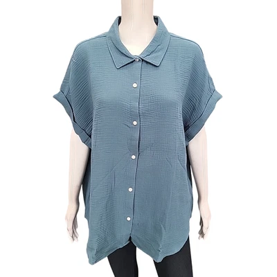 Camisa Top Jessica Simpson Para Mujer Botón Frontal Mangas Cortas Gasa Azul Talla XXL Foto 1 de 4