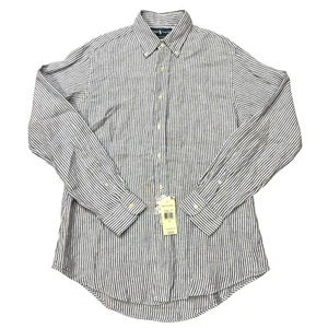 Vintage Ralph Lauren Hemd Herren mittelblau Custom Fit gestreift 100% Leinen *DEFEKT* - Bild 1 von 11