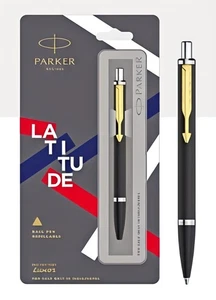 Parker Latitude Matte Black Ball Pen Gold Trim (Pack Of 5) - Picture 1 of 3