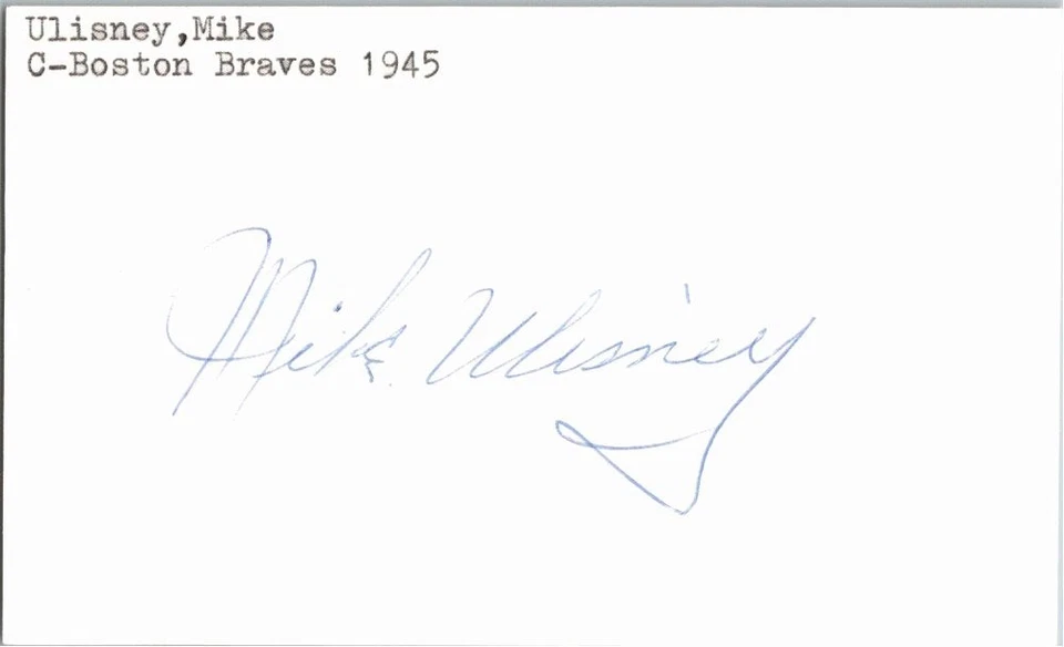 -Mike Ulicny- (d.2005) Signed/Autograph/Auto Index Card Boston Braves MLB - Image 1 of 1