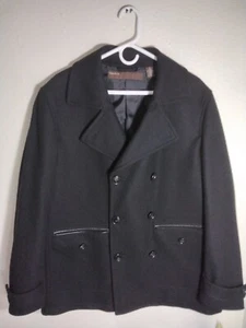Perry Ellis Womens Coat Size L Black Wool Blend Jacket Double Breasted Overcoat - Picture 1 of 4