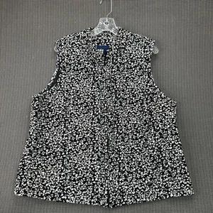 Basic Editions Womens Quilted Black & White Floral Vest Size 1X - Picture 1 of 7
