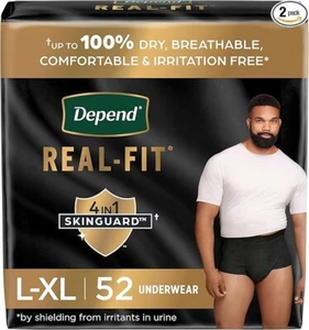 Depend Real Fit Incontinence Underwear for Men, Disposable, L-XL, Gray, 52Ct - Picture 1 of 6