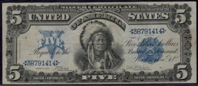 1899 $5 🇺🇸 (( Silver Certificate )) (( Indian Chief )) In Very Good Details - Image 1 of 4