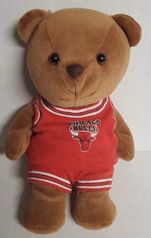Chicago Bulls Brown Beanbag Plush Teddy Bear W/Red Jersey Stuffed Animal Toy 8" Cover