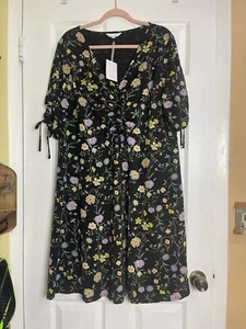 LC Lauren Conrad A-line Classic Dress 1X Womans Plus Black Floral Short Sleeve - Picture 1 of 10