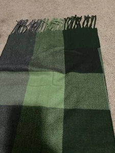 MARICES, SCARF, GREEN/GRAY, PLAID,FRINGED - Picture 1 of 1