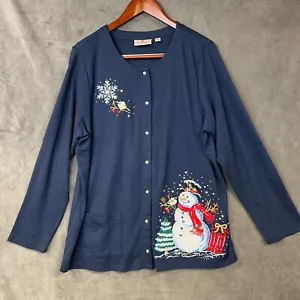 Quacker Factory Christmas Jersey Cardigan Snowman Embroidered Holiday Top XL - Picture 1 of 10