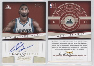 2013 Panini Timeless Treasures Validating Marks Gold /10 Corey Brewer #19 Auto