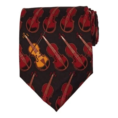 Corbata clásica de colección parquet para hombre novedad 4.0 negra roja con estampado de violín Foto 1 de 4