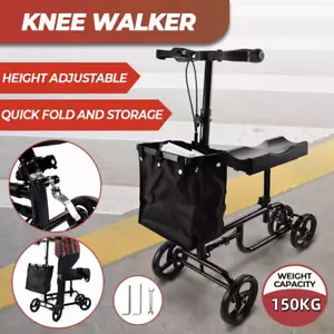 Foldable Knee Walker Scooter Mobility Alternative Crutches Wheelchair w/ Basket - Picture 1 of 14