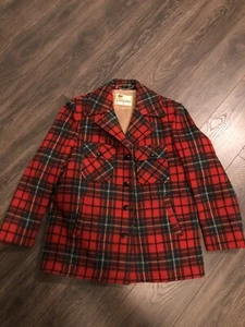 VTG Lakeland Men's Faux Fur Lined Plaid Wool Over Coat Button Closure Size 44 - Picture 1 of 8