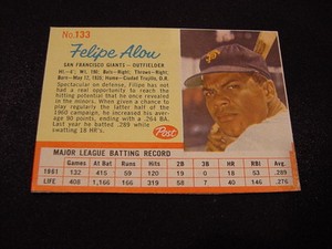 GORGEOUS 1962 Post Cereal #133 Felipe Alou, San Francisco Giants, NMMT BEAUTY!!