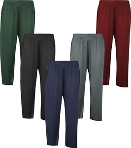 Mens Tracksuit Jogging Bottoms Gym Lounge Pants Silky Trouser Pyjama Zip Pocket - Picture 1 of 3