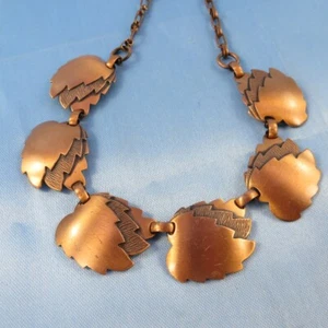 Vintage Copper Leaf Links Collar Necklace Hook Clasp Leaves Earthly - Picture 1 of 9