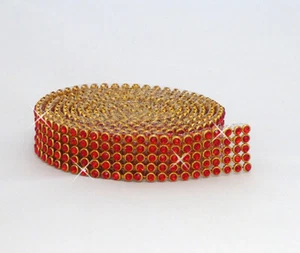 Hotfix SIAM/GOLD Mesh Strassband SS8 Borte 1,6 cm 5 Reihen zum Aufbügeln rotgold - Picture 1 of 7