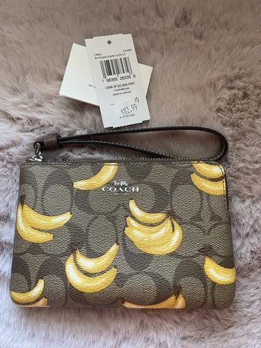 PORTAFOGLIO POLSO CON CERNIERA AD ANGOLO COACH CR820 FIRMA BANANA NUOVO CON ETICHETTE