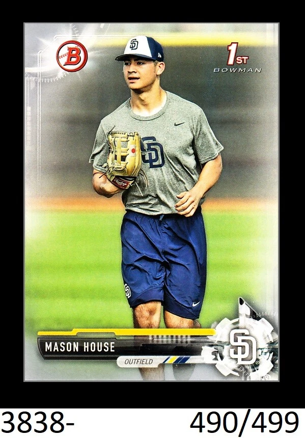 1-2017 BOWMAN DRAFT SILVER PARALLEL MASON HOUSE PADRES 490/499 CARD#BD-97 - Image 1 of 1