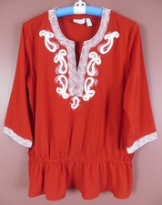 TB07317- CHICO'S Women's 100% Polyester Blouse 3/4 Sleeve Embroidered 3 L XL