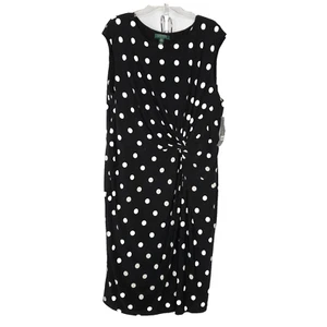 NEU Lauren Ralph Lauren ärmelloses Kleid 22W schwarz weiß gepunktet Faux Wickeloptik - Bild 1 von 6
