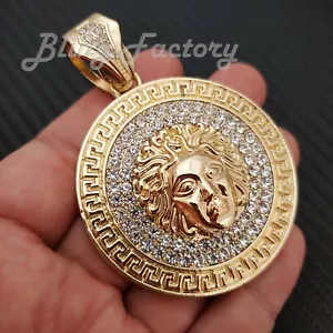 Iced Hip Hop Gold Plated Alloy Medusa Head Medal Cubic Zirconia Charm Pendant - Picture 1 of 4