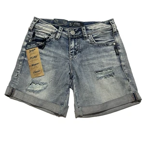 Silver Jeans Co Denim Jean Shorts Womens 25x6 Boyfriend Mid Short Distressed - Picture 1 of 7