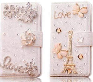 Girly Bling Rhinestone Diamonds Leather Flip Wallet Stand Cards Phone Case Cover