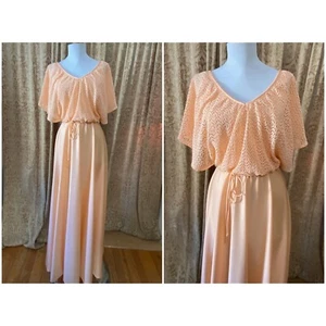 Vintage Orange Creamsicle Maxikleid Häkeltop 70er Pfirsich Göttin Boho Small - Bild 1 von 8