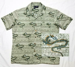 Maui Trading Company Hawaiian Shirt Mens LARGE Green Dragon Asian - Great Cond. - Picture 1 of 6