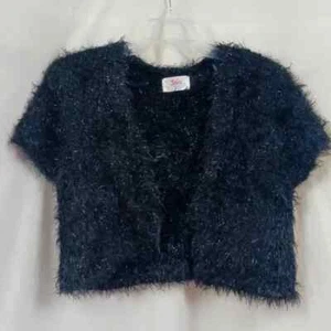 Justice Girls bolero Black metallic fuzzy faux fur sweater short sleeve 16/18 - Picture 1 of 4