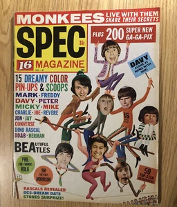 Vintage Spec 16 Teen Magazine Fall/1967 Monkees Pinups, Beatles, Jim Morrison EX - Imagen 1 de 8