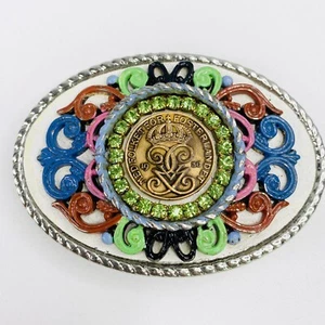 Belt Buckle Western Swedish 1930 Med Folket For Fosterlandet Coin Rodeo 4” - Picture 1 of 4