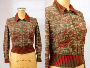 Suéter Space Dye años 70 rojo y verde discoteca tejido chaqueta corta - Imagen 1 de 6