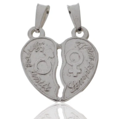 Ciondolo cuore divisibile mm 21x22 con scritta sempre uniti in argento 925 - Immagine 1 di 2