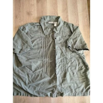 Camisa para mujer Erika II Collection mezcla de lino/algodón verde con botones talla 3X Foto 1 de 4