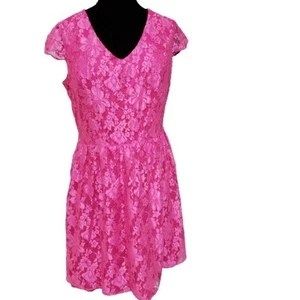 Chetta B Fuchsia Hot Pink Floral Lace Open Back Midi Dress Plus Size 16 - Picture 1 of 11