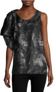 ROBERTO CAVALLI SEIDE LÖWEN PRINT MIT SCHLEIFE SCHULTER TOP - BLUSE GR 42 - Bild 1 von 16