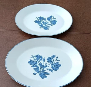 2 Pfaltzgraff Yorktowne Oval Serving Platters 12" & 14" #16 Blue Salt Glaze - Picture 1 of 5