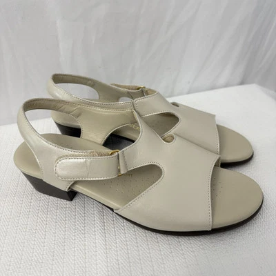 SAS Suntimer Sandals Size 9.5 M Pearl Bone Ivory Leather Sling Back Peep Toe - Image 1 of 4