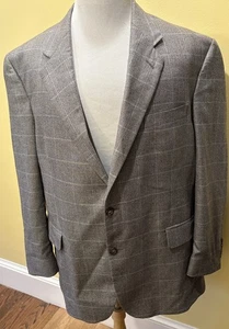 Jos A Bank Gordon Cashmere Blend Brown Check Blazer Sport Jacket 48R ITALY - Picture 1 of 16
