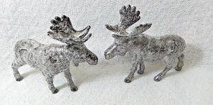 2er Set Vintage Silber Glitzer Rentier Ornamente Kunststoff 5 Zoll groß - Bild 1 von 4