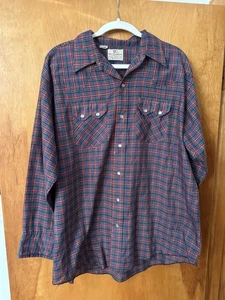 Vintage 1970’s Dee Cee Western Pearl Snap Plaid Button Up - Large 17.5-35 USA - Picture 1 of 7