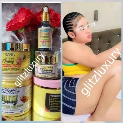 5 piezas. Oshaprapra glitzluxury crema corporal, jabón molato, crema facial, suero y exfoliante👌 Foto 1 de 4