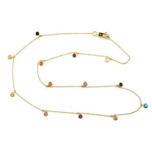 Elegant 18k Yellow Gold Necklace with Diamond, Sapphire, Turquoise & Peridot - Picture 1 of 7