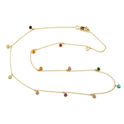 Elegant 18k Yellow Gold Necklace with Diamond, Sapphire, Turquoise & Peridot - Image 1 of 4