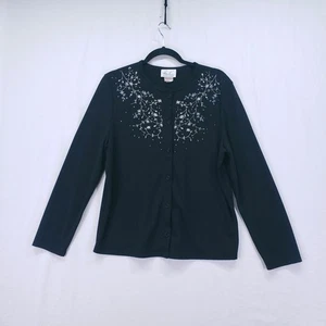Kathie Lee Collection Black Embroidered  Floral Cardigan Sweater Size Large - Picture 1 of 10
