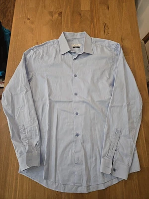 Camisa social Versace Collection Trends masculina azul manga longa botões faltando aparência - Imagem 1 de 4