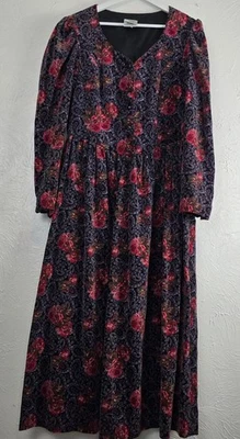 Vintage Laura Ashley Dress UK 14 Velvet Feel Floral Paisley Button Up Made GB - Image 1 of 4