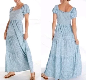 Daily Practice Anthropologie Blue Smocked Stretch Tiered Maxi Dress Size XL - Picture 1 of 10